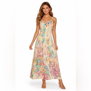 Raga/Chaudry KC Size Medium‎ Boho Chic Colorful Spaghetti Strap Maxi Dress NWT